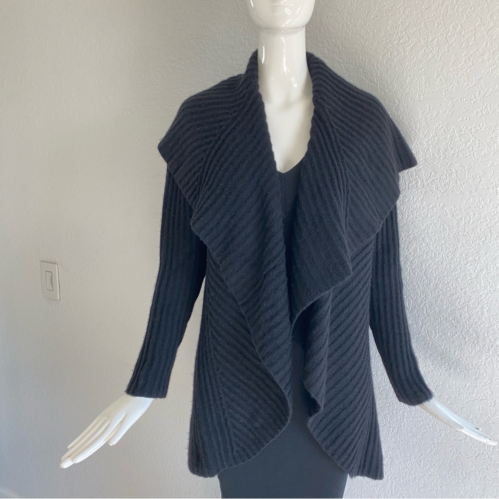 Margaret O'leary black cashmere draped front cardigan